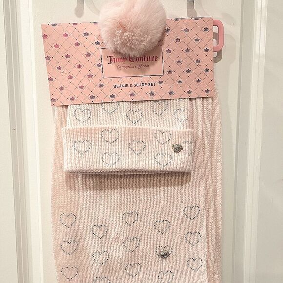 Juicy Couture Faux Fur Rhinestone Heart Embellished Pom Beanie & Scarf Set main image 5